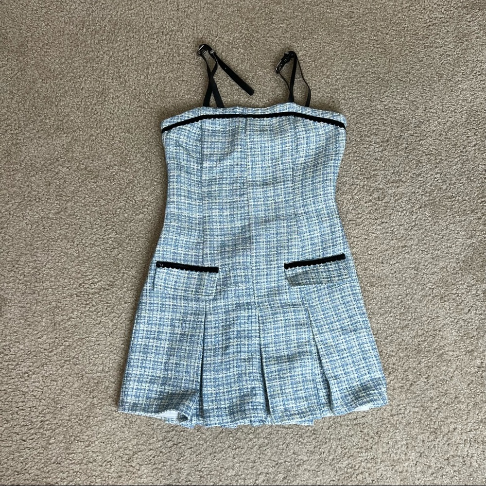 BLUE TWEED CROPPED BLAZER AND DRESS SET